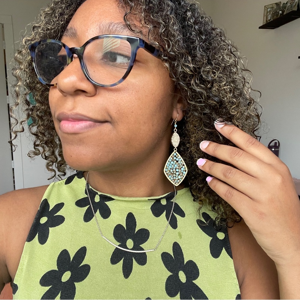 2 Tier Beaded Dangle Earrings with Druzy Stone